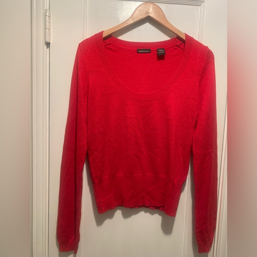 MODA International Red Silk Cashmere Scoop Neck Quiet Luxury Soft Sweater L